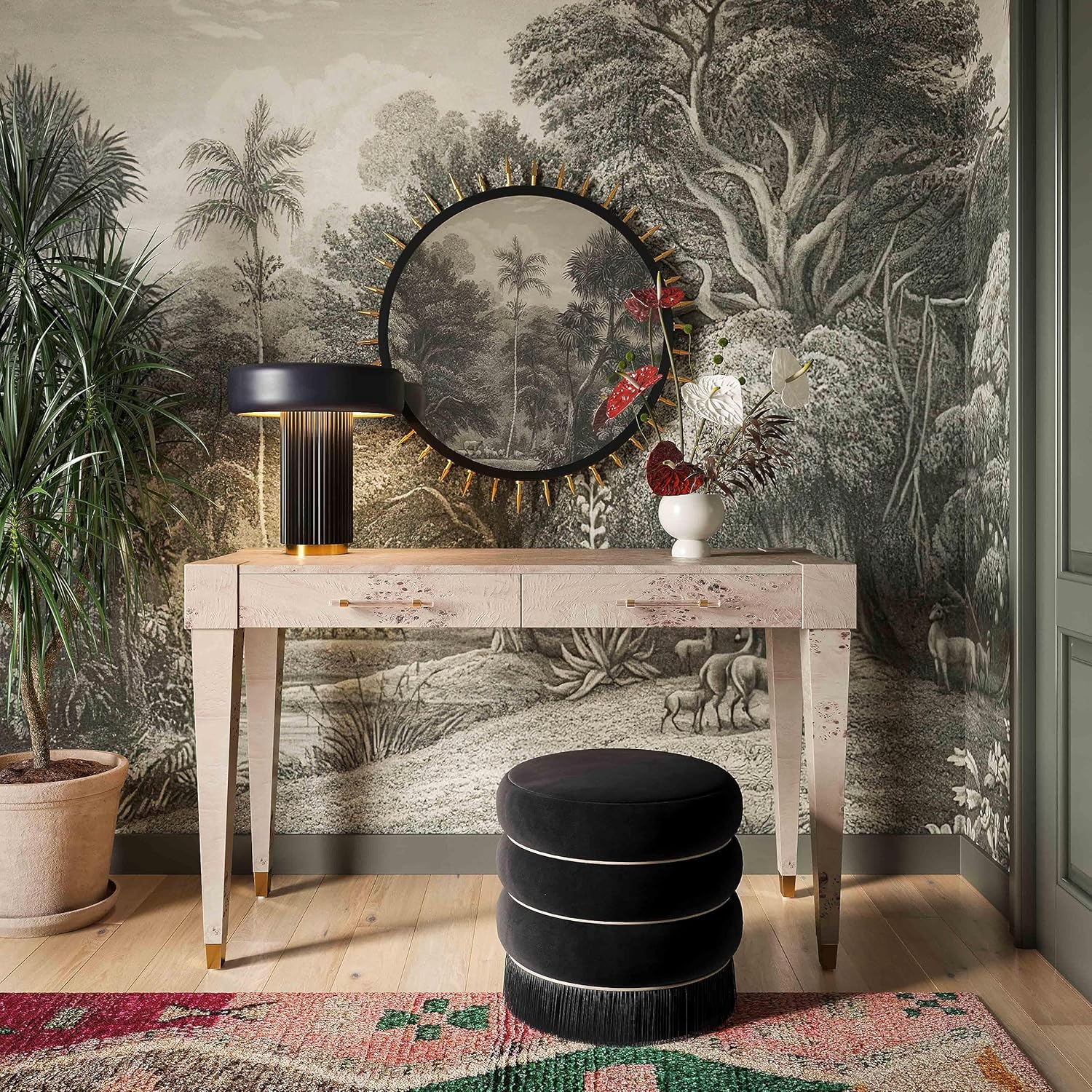 TOV Furniture Lakka Black Velvet Ottoman