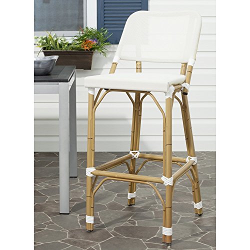 Safavieh Home Collection Deltana Navy Rattan Indoor/Outdoor Bar Stool,