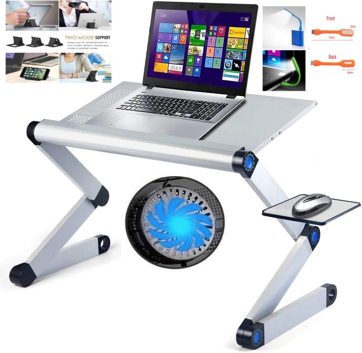 Adjustable Laptop Stand with Cooling Fan and Mouse Pad, Upgraded Table Sturdy for Bed & Couch Large 19