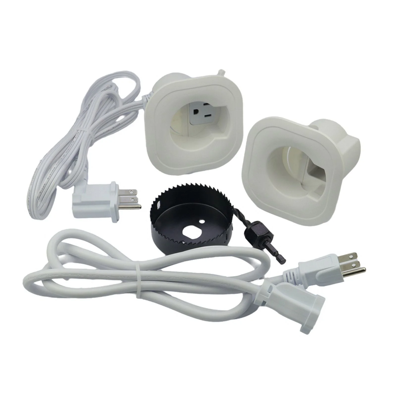In-Wall Cable Management Kit, Hide TV Wires, Easy Install, White Plastic, Includes Drill Bit