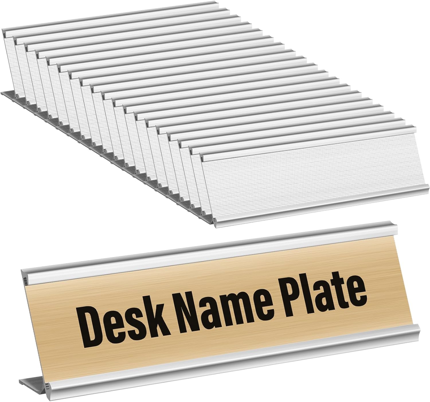 LEIFIDE 20 Pack Aluminum Name Plate Holder for Desk 2 x 8 Inch Name Plate for Desk Office Business Blank Desk Name Plate Desktop Table Display for Business Office Meeting Teacher Woman Man