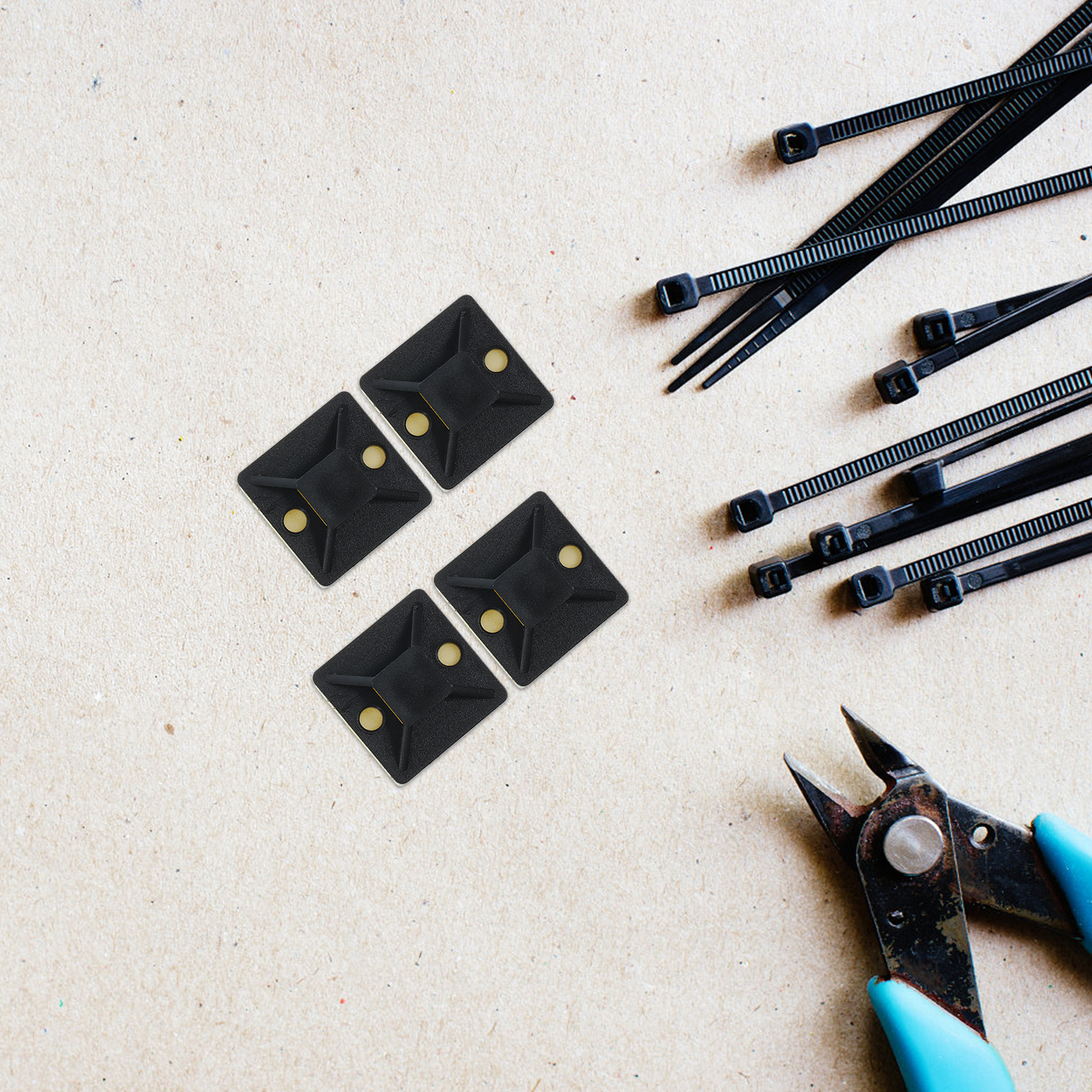 100 Pcs Cable Mount Tie Mounts Self Adhesive Reusable Wire Ties Organizer Black