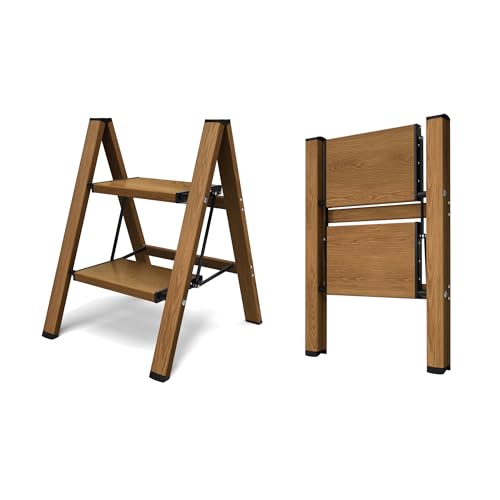 3 Step Ladder, Aluminum Lightweight Folding 3 Step Stool with Anti-Slip Wide Pedal, 330lbs Capacity Ladder for Household,Library,Office(Gold)