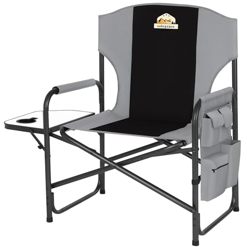 Oversized Directors Camping Chair Set of 2 Support 600 LBS, Heavy Duty Folding Outdoor Chairs with Detachable Side Pocket and Adjustable Side Table for Outside Beach,Lawn,Fishing (Red)