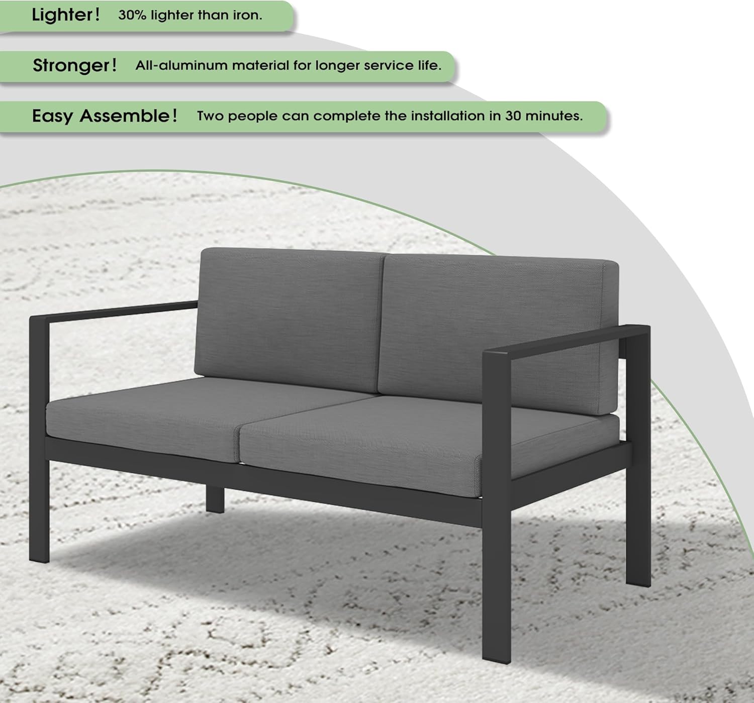 Outdoor Aluminum Furniture Set, 4 Pieces Modern Patio Sectional Sofa Furniture with Coffee Table and Thick Olefin Cushions, All-Aluminum Frame Conversation Set for Garden Lawn Backyard