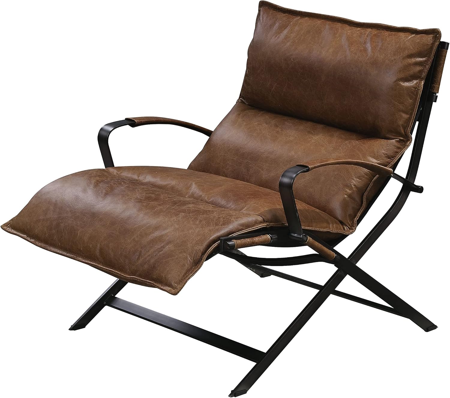 Acme Zulgaz Accent Chair in Cocoa Top Grain Leather and Matt Iron