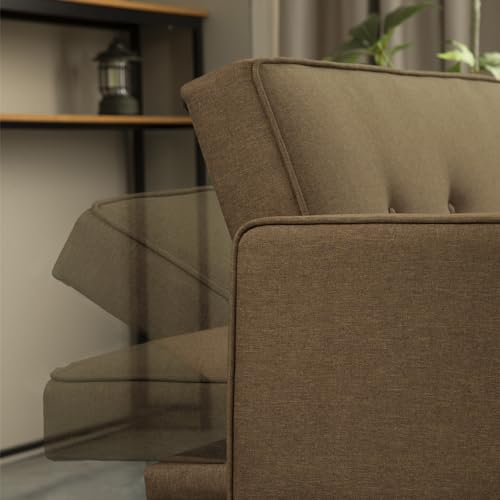 Futon Sofa Bed, Convertible Couch Bed with Armrests, Modern Living Room Linen Sofa Bed, Folding Recliner Futon Couch Sleeper Set with Solid Wood Legs (Light Grey)