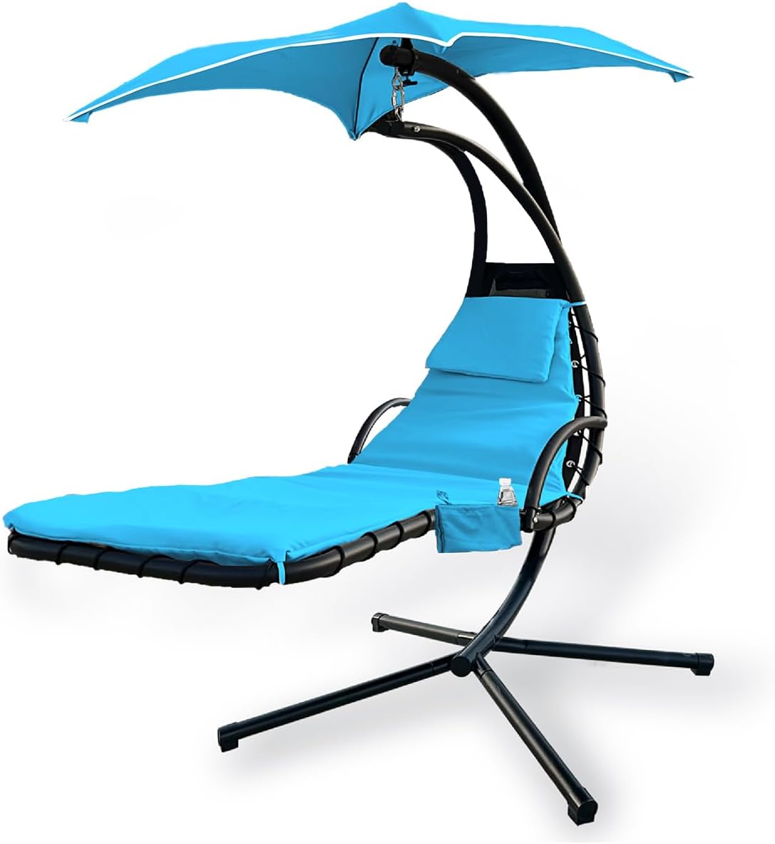 Outdoor Hanging Lounge Chair Replacement Cushion Cover and Umbrella Fabric, Made for Patio Curved Chaise Hammock Floating Swing Chair Pads, Waterproof Soft Fabric (Cushion and Chair Excluded),Blue