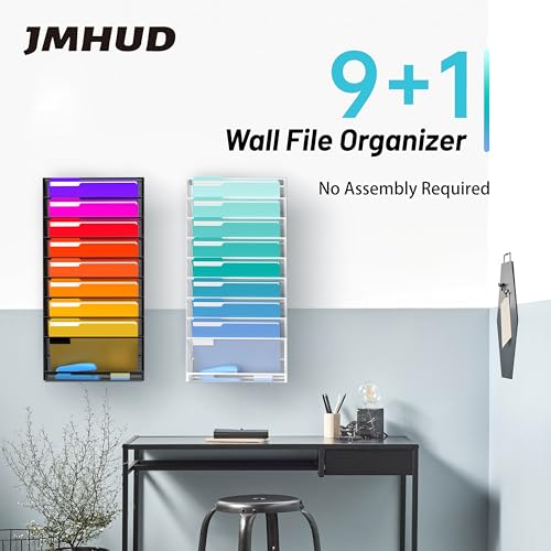 10-Tier Wall File Organizer Mesh Hanging File Organizer, No Assembly, Hanging Wall Files for Papers, Folders, Magazines, Office Organization, Wall Organizer for Clipboard, Black 2 PACK