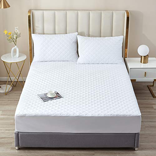 Twin XL Waterproof Mattress Protector, Quilted Cooling Fitted, 13-15 Inch Deep Pocket, Soft and Breathable, Noiseless, Machine Washable, Vinyl Free