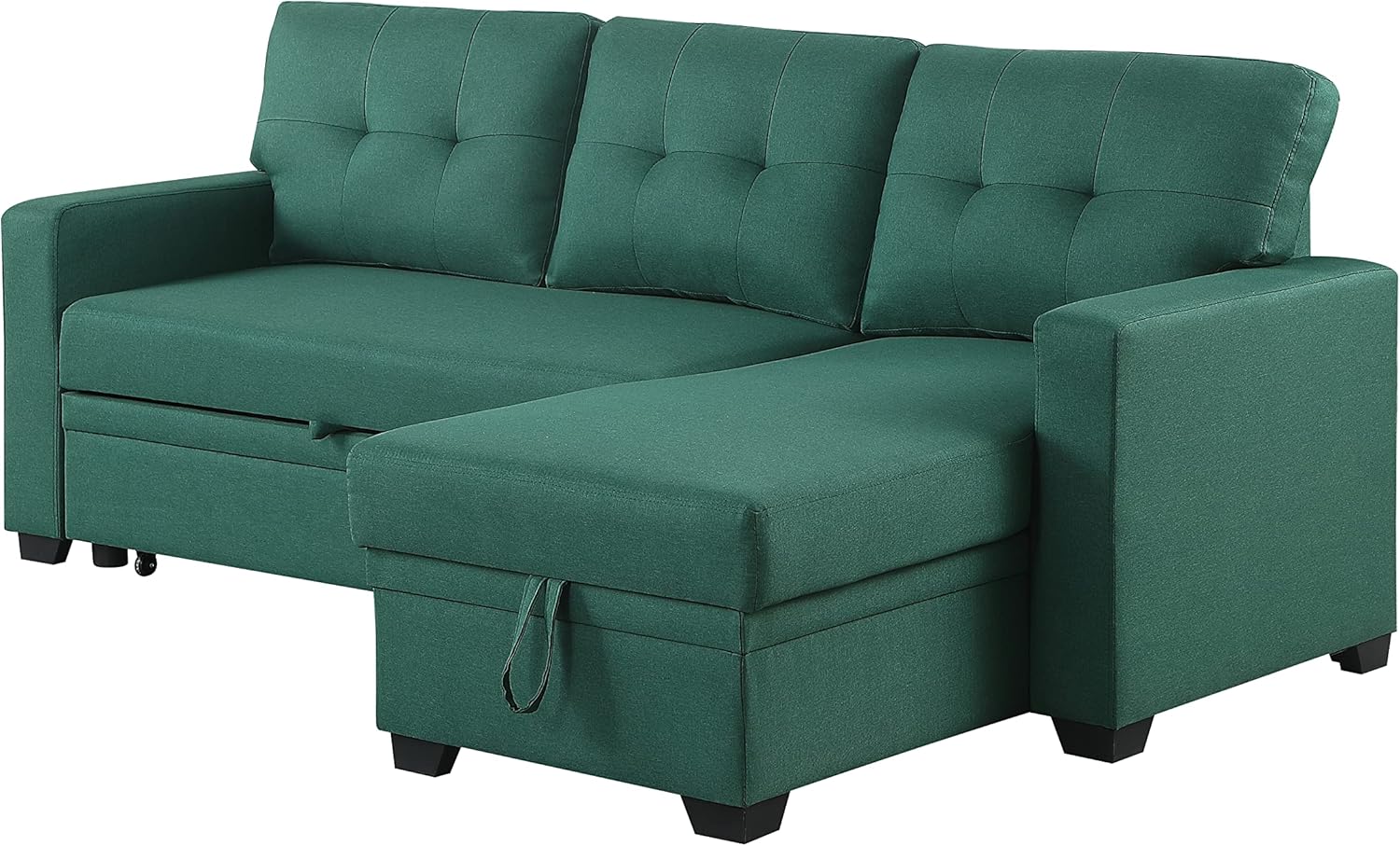 Upholstered Pull out Sectional Sofa with Chaise (Green)