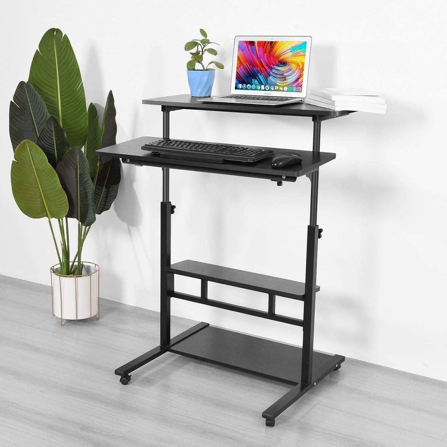 JHUS Height Adjustable Lift Mobile Computer Desk Laptop PC Table Shelf Wheel Home Office Office Furniture Standing Desk Computer Desk Stand up Desk Gaming Desk Standing Desk Office Desk Portable