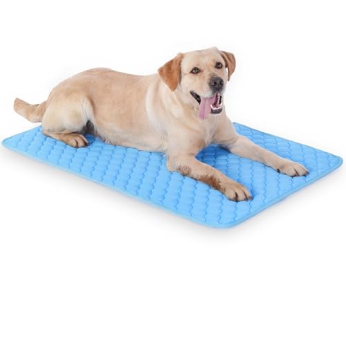 MARUNDA Dog Cooling Mat, Breathable Washable Cooling Pad for Dog, Portable Pet Cooling Mat for Outdoor, Provide Comfortable and Cooling Mat in Summer. (Blue, 40 X 28 in)
