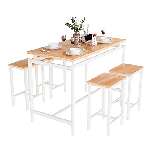 AWQM Bar Table and Chairs Set Modern Counter Height Pub Table with 4 Chairs 5 Pieces Dining Table Set Home Kitchen Breakfast Table Perfect for Bar, Breakfast Nook and Kitchen, Oak