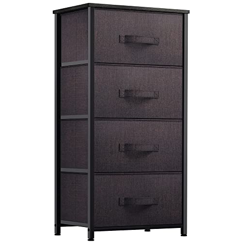 YITAHOME Storage Tower with 4 Drawers - Fabric Dresser, Organizer Unit for Bedroom, Living Room, Closets & Nursery - Sturdy Steel Frame, Easy Pull Fabric Bins & Wooden Top (Brown)