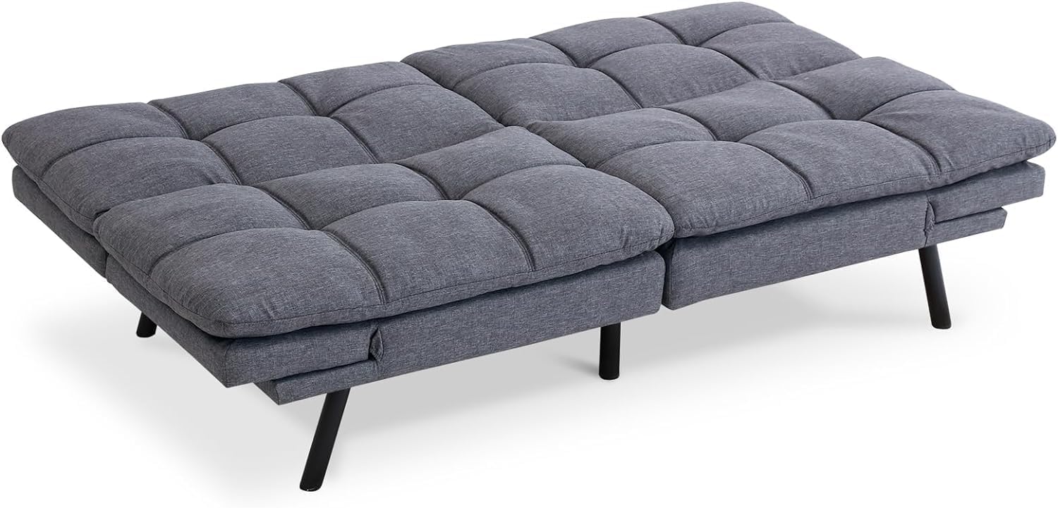 Bed,Grey Linen Futon Couch Small Foldable Loveseat Sofas