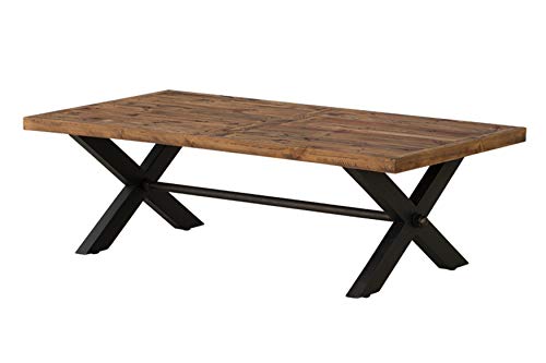 Cortesi Home Austin Farmhouse Coffee Table, Solid Reclaimed Wood with Black Wood Legs, Honey Pine