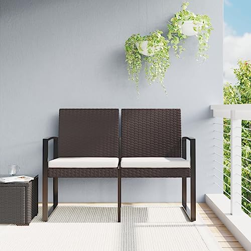 2-Seater Patio Bench with Cushions Brown PP Rattan,Comfortable 2Seater Outdoor Patio Bench with Durable Construction for Garden and Terrace Patio Seating Furniture