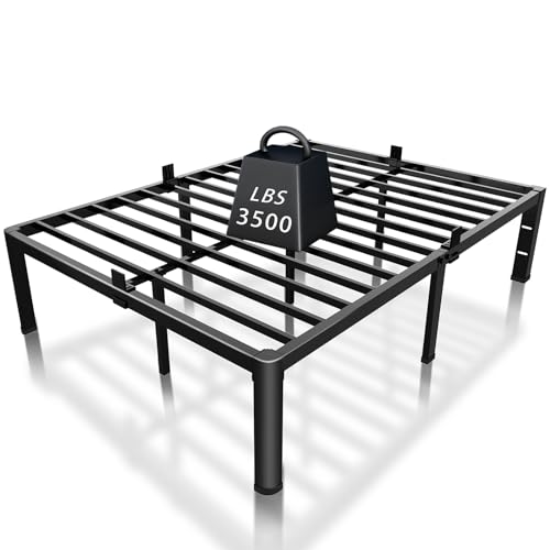 ROIL 12 inch California King Size Bed Frame Metal Platform No Box Spring Needed with Headboard Hole Round Corner Legs Mattress Retainers 3500LBS Heavy Duty Steel Slats Noise-Free Storage