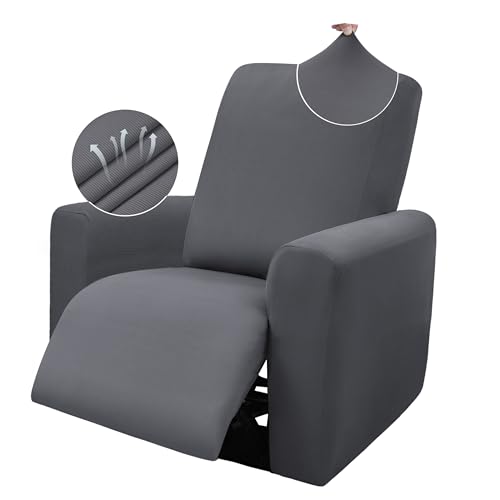 Cool Reclining Couch Covers for 3 Cushion Couch Stretch 8-Pieces Recliner Sofa Covers 3 Seater Non Slip Washable Recliner Slipcovers with Elastic Bottom (3 Seat, Dark Grey)