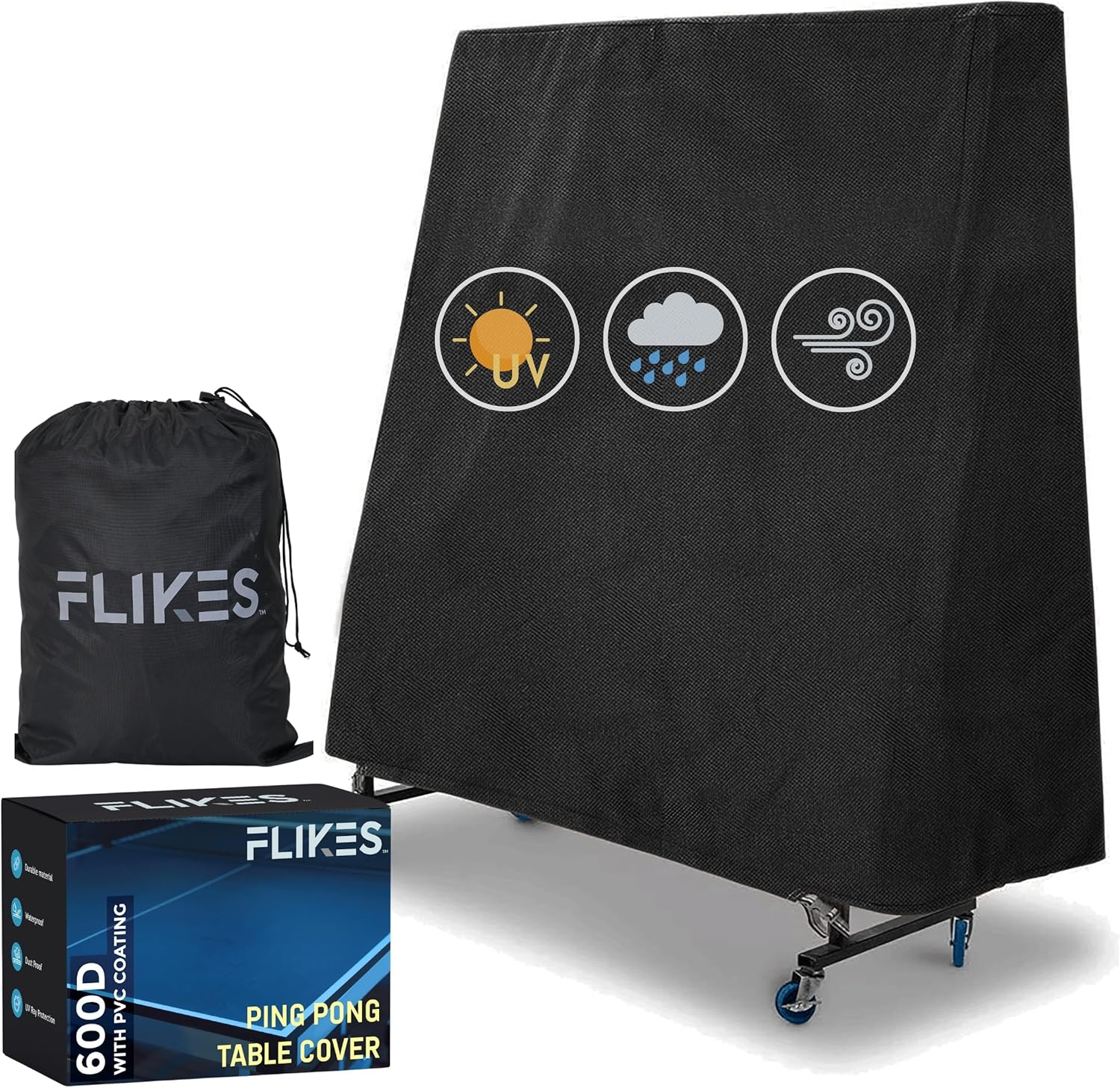 Ping Pong Table Cover – Durable 600D Oxford Fabric – Waterproof & UV Protection – Fits Standard 9x5 Tables – Includes Wind–Resistant Clips & Carrying Bag