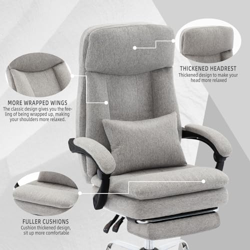 Office Chair Ergonomic Computer Chair High Back Executive Office Chair with footrest Cushion Soft Breathable Linen Chair can be Tilted Rotating Desk Chair