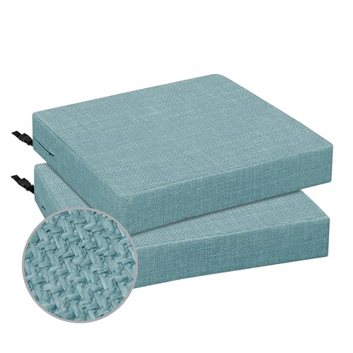 Easy-Going Waterproof Linen Patio Cushion 22x22x3 inch 2 pack Replacement Non-Slip Outdoor Seat Cushion with Zipper Teal