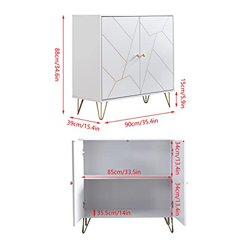 Ansley&HosHo-US White Sideboard Storage Cabinet, Modern Buffet Console Table Cupboard with 2 Doors for Kitchen Living Room Dining Room Entry Hallway Furniture, Credenza Sideboard Buffet Organizer