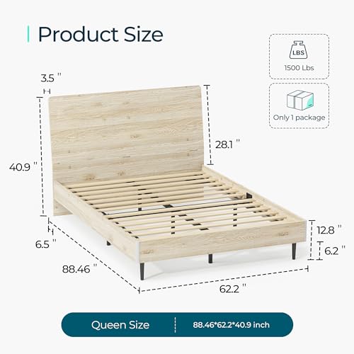 Full Size Bed Frame with RGB Lights & Ergonomic Headboard, Farmhouse Wood Bed Frame Full with Outlets & Charger & Storage Shelf, Noise-Free Platform Bed Full, No Box Spring Needed, Beige