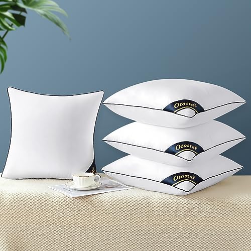 OTOSTAR 18 x 18 Pillow Inserts Set of 2 Decorative 18 Inch Pillow Inserts-Square Interior Sofa Throw Pillow Inserts with 100% Cotton Cover - White Couch Pillow Pair
