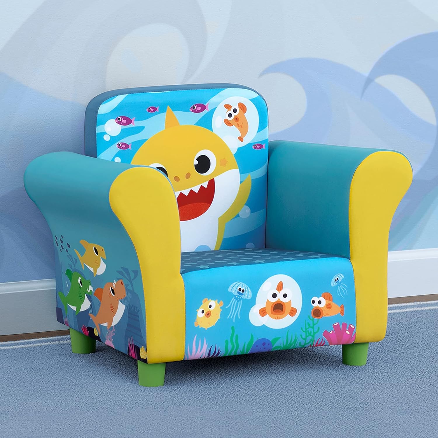 Delta Children Upholstered Chair, Baby Shark & Figural Upholstered Kids Chair, Wood,Disney Mickey Mouse