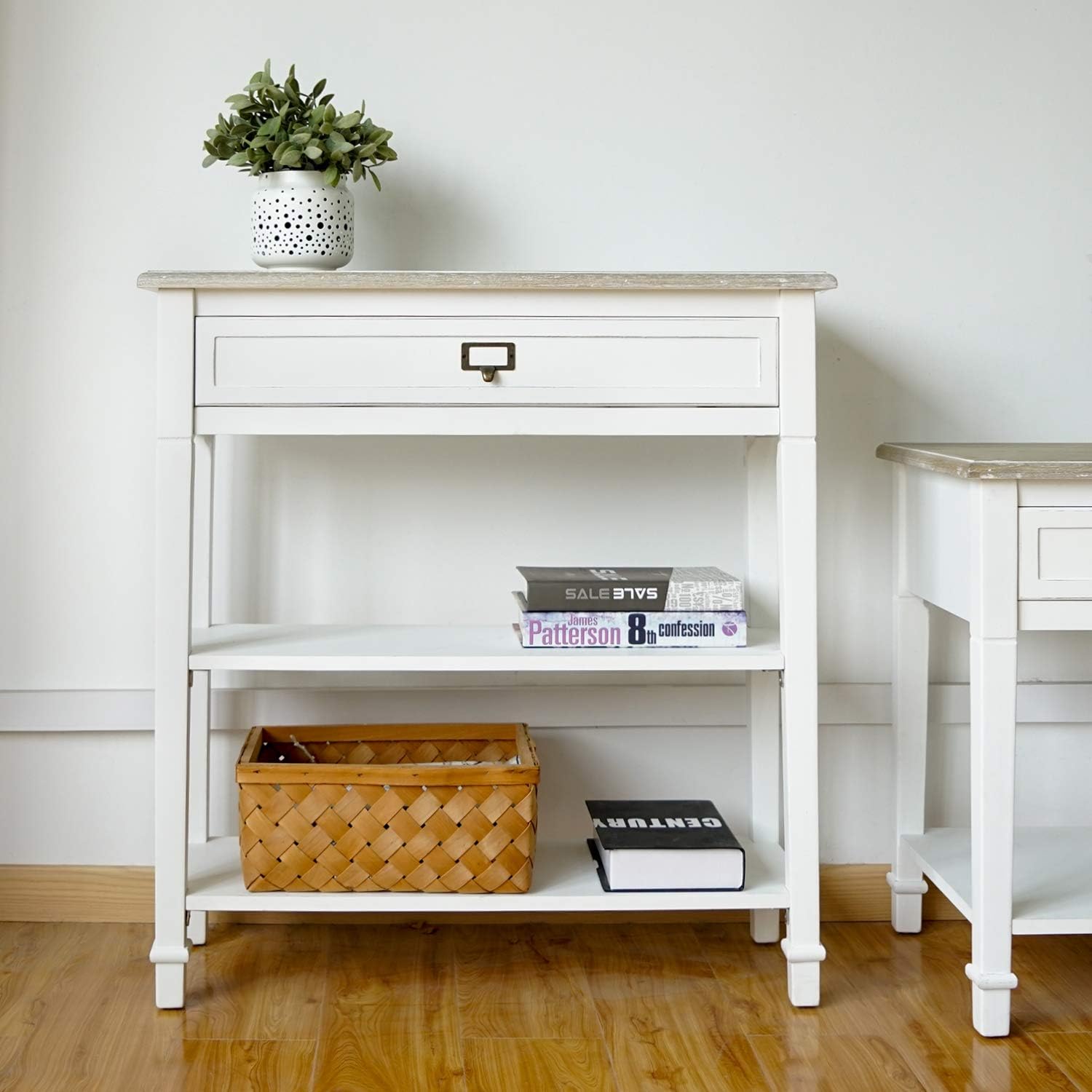 Kinpaw 3-Tier White Console Table Sofa Table with Drawer & 2 Storage Shelves, Entryway Table for Hallway, Living Room