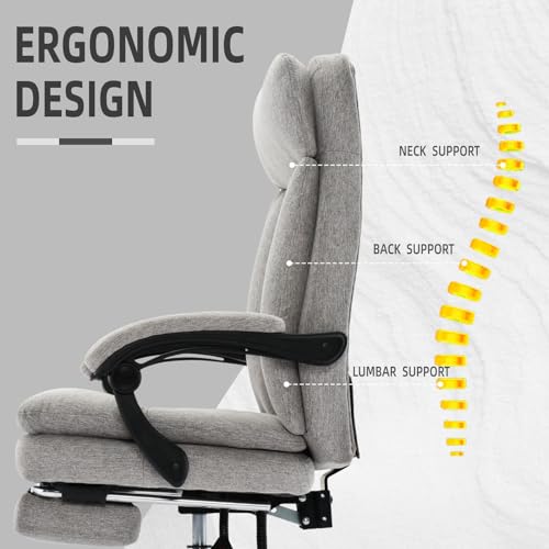 Office Chair Ergonomic Computer Chair High Back Executive Office Chair with footrest Cushion Soft Breathable Linen Chair can be Tilted Rotating Desk Chair