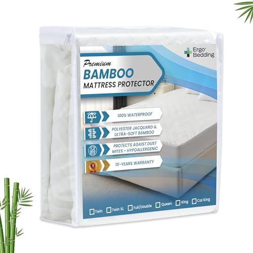 Ergo Queen Size Mattress Protector, Waterpoof Mattress Protector, Breathable Mattress Cover, Cooling Mattress Pad, Rayon made from Bamboo Mattress Protector, Fitted Sheet Style 6