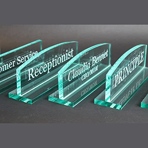 Office Desk Name Plate | Custom Name Plates made from glass-like Acrylic | Personalized Desk Accessory (Round Top)