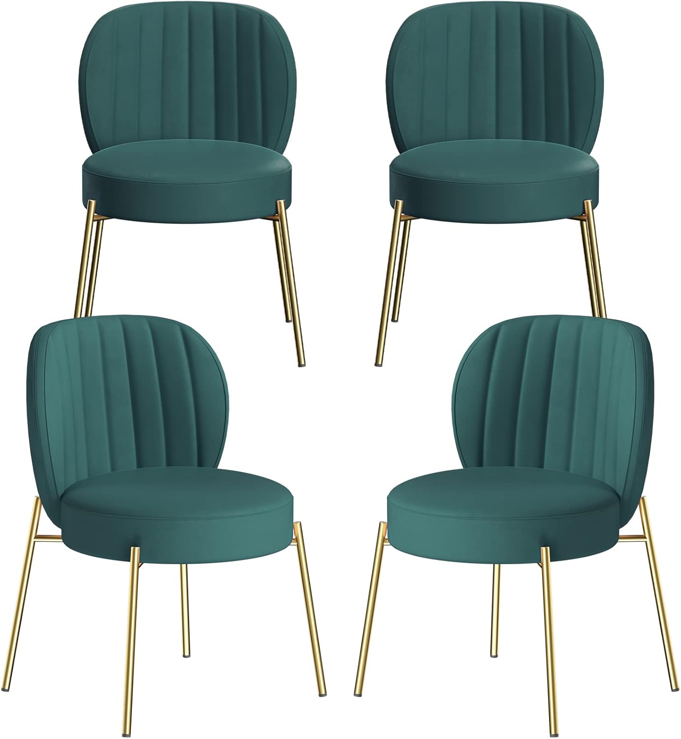 Green Dining Chairs Set of 4, Upholstered Dining Chairs Kitchen & Dining Room Chairs, Mid Century Modern Velvet Round Dining Chair with Gold Legs for Dining Kitchen Living Room