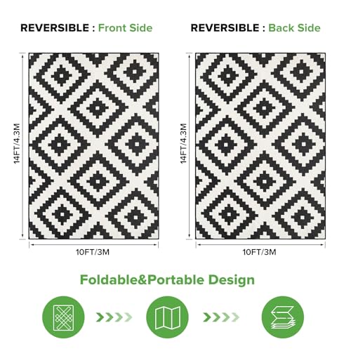 Outdoor Rug Carpet, Waterproof Reversible Rug Mat Indoor Outdoor Patio Boho Rug for RV Camping Lightweight Plastic Straw Rug for Decorations (Stylish Pattern,10 x 14 ft)