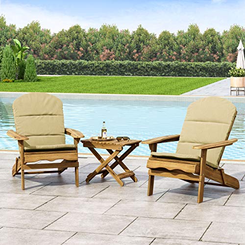 Christopher Knight Home Chelsea Outdoor 2 Seater Acacia Wood Chat Set with Water Resistant Cushions, Natural + Navy Blue