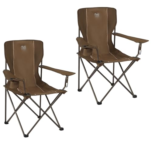 TIMBER RIDGE Collapsible Armrests Cup Holder & Carry Mat & Pet Leash Heavy Duty Foldable Chair for Outdoor Lounge Lawn Beach, Support 300 lbs, Earth Brown