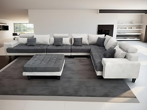 Stendmar L Shape U Shape Reversible Modern Microfiber Fabric Sectional Couch Sofa Set S150D (Black)