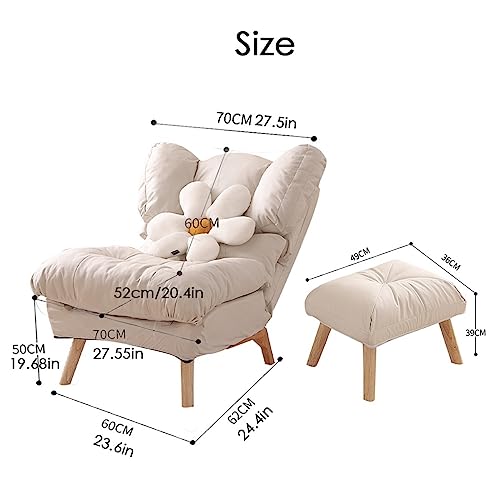 Modern Indoor Chaise Lounge Recliner Chair with Ottoman,Mid-Century Waterproof Fabric Loveseat Couch,Wood Frame Reading Chair Modern Lounge Chair for Living Room Bedroom Balcony, Orange