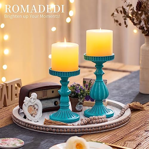 Vintage Candle Holders for Pillar Candles - Romadedi Gold Pillar Candle Holder Set of 2, Rustic Resin Candle Stand for Table Centerpiece Modern Farmhouse Fireplace Decor Living Room Wedding