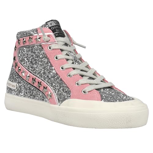 VINTAGE HAVANA Womens Ilana Glitter High Sneakers Shoes Casual - Silver