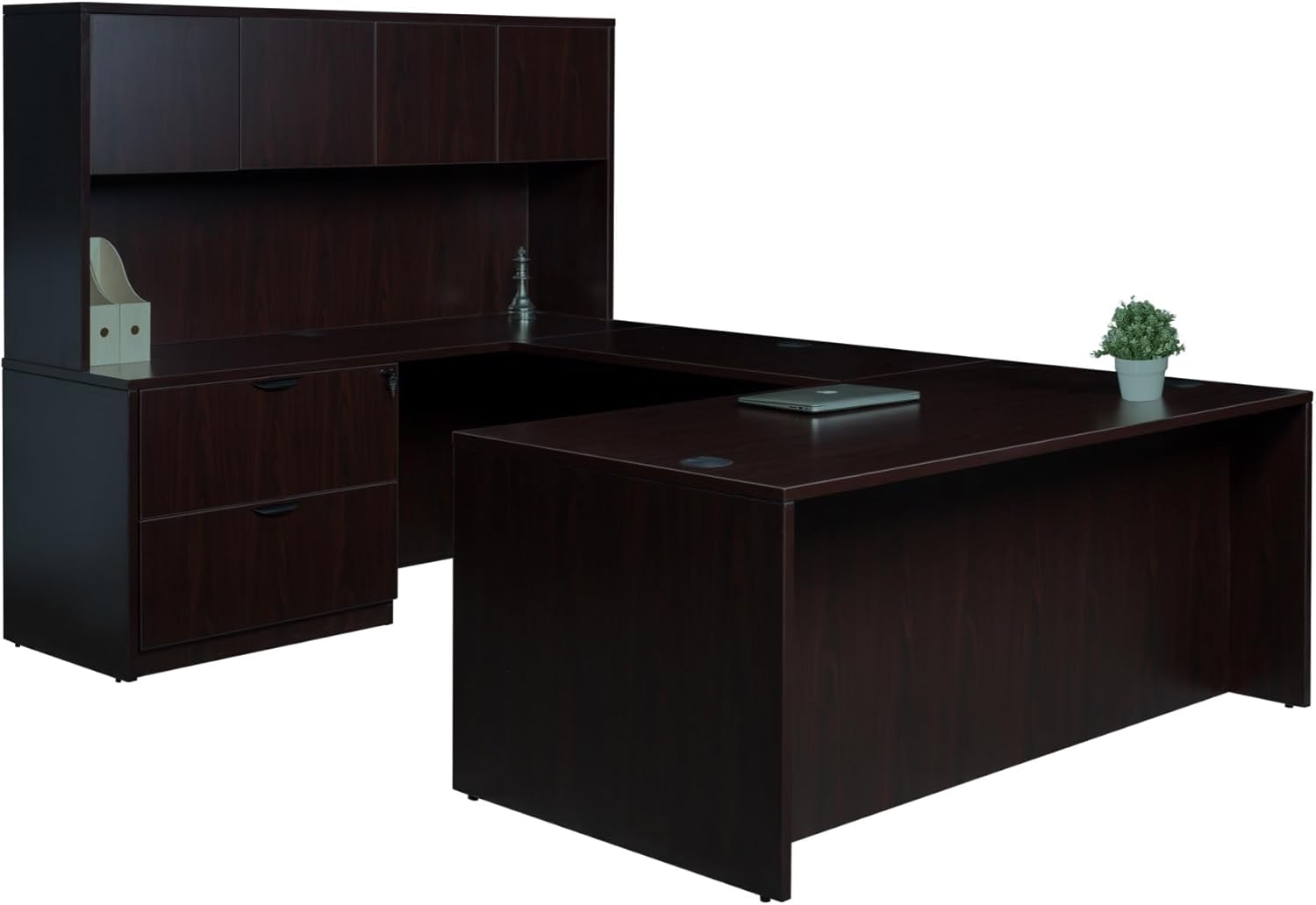Boss Office Products Holland Executive U-Shape Desk with Lateral File Storage and Hutch, 66
