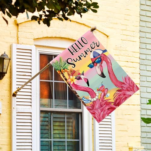 AVOIN colorlife Flamingo Hello Summer Garden Flag 12x18 Inch Double Sided, Welcome Seasonal Holiday Burlap Yard Outdoor Decoration