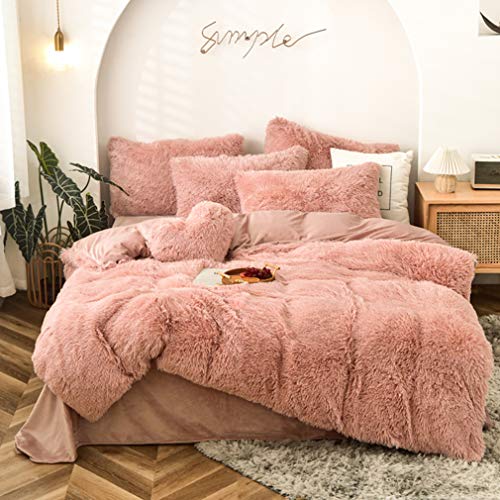 MorroMorn 5 PCS Shaggy Duvet Cover Bedding Set - Fluffy Comforter Cover Long Faux Fur Luxury Ultra Soft Cozy (Grey, Full/Queen)