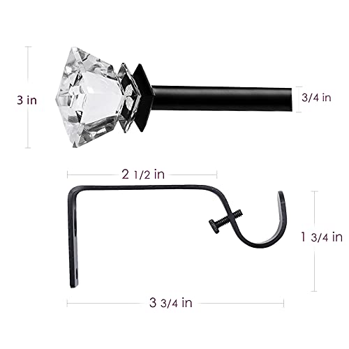 3/4 Inch Curtain Rod Single Window Rods 72 to 144 Inches,Acrylic Diamond Finials,Gold Nickel,2 Pack