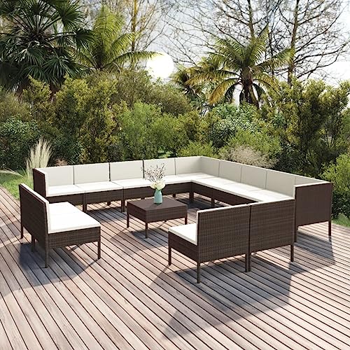 vidaXL 9-Piece Patio Lounge Set with Cushions, Poly Rattan in Brown, Weather-Resistant w/Powder-Coated Steel Frame - Ideal for Outdoor Living