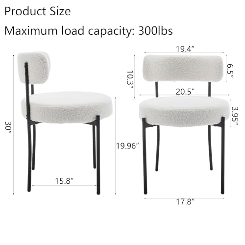 Boucle Dining Chairs Set of 4, Round Upholstered Dining Chairs with Black Metal Legs, Modern Dining Room Chairs for Dining Room, Kitchen, Living Room (Black)