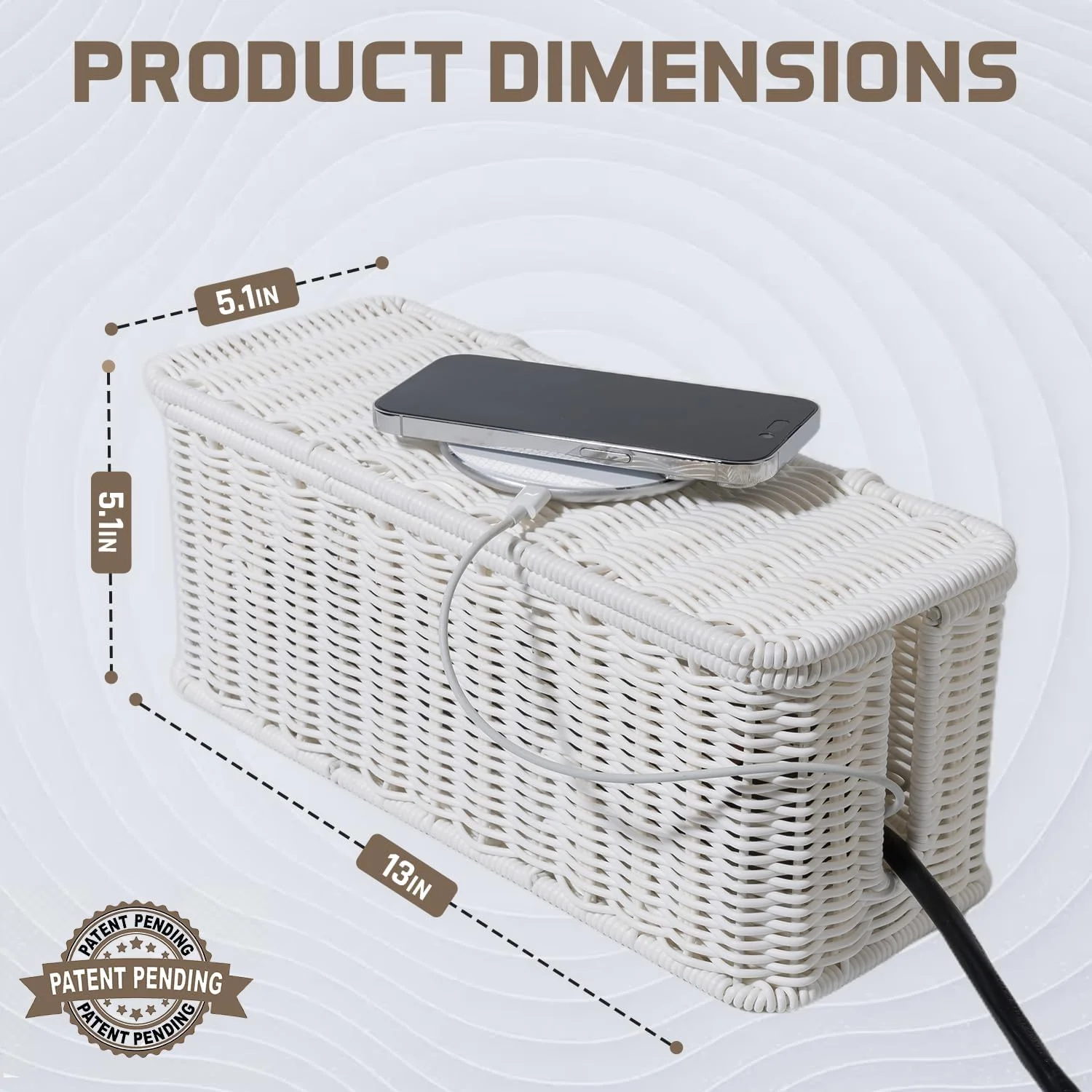 Cable Management Box, Handmade Rattan Cable Organizer, 2 Open Slots Cords Hider Box, Under Desk Cord Organizer for Computer Router USB Hub & Power Strip, Patent Pending, 13" x 5.1" x 5.1"